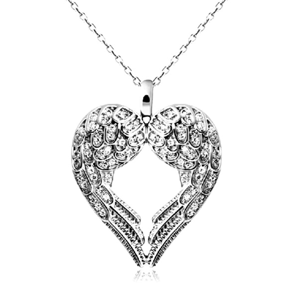 FREE SHIPPING NEW 925 Silver Angel Wings Necklace - Picture 2 of 3